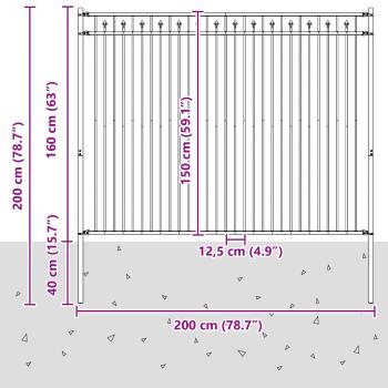 Spitzenzaun Schwarz 200 x 200 cm Pulverbeschichteter Stahl