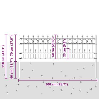 ARDEBO.de - Spike-Ringzaun Schwarz 200 x 130 cm Pulverbeschichteter Stahl