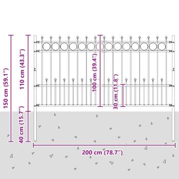 Spike-Ringzaun Schwarz 200 x 150 cm Pulverbeschichteter Stahl