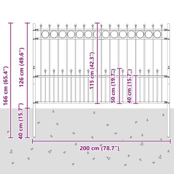 Spike-Ringzaun Schwarz 200 x 130 cm Pulverbeschichteter Stahl