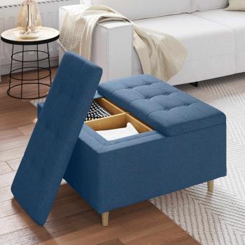 Knopf Hocker mit Kissen Blau 80 x 80 x 45 cm Stoff