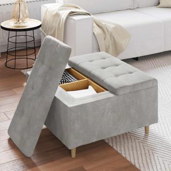 Ottoman mit Stauraum Hellgrau 80 x 80 x 45 cm Samt