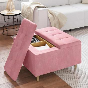 Knopf Hocker mit Kissen Rosa 80 x 80 x 45 cm Samt