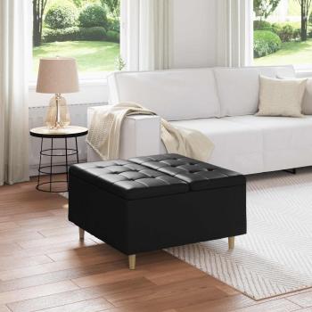 ARDEBO.de - Knopf Hocker mit Kissen Schwarz 80 x 80 x 45 cm Kunstleder