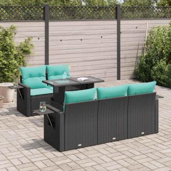 ARDEBO.de - 6-tlg. Garten-Sofagarnitur mit Kissen Schwarz Poly Rattan Akazie