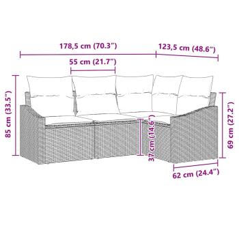 Gartensofa-set mit Kissen 4 pcs Schwarz Poly-Rattan