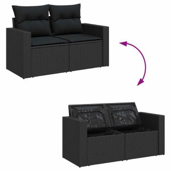 Gartensofa-set mit Kissen 9 pcs Schwarz Poly-Rattan