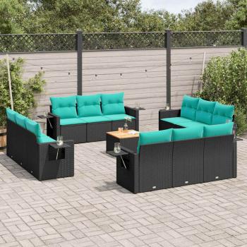 ARDEBO.de - 13-teiliges Gartensofa-Set mit Kissen, schwarzes Polyrattan