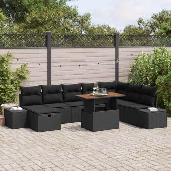 ARDEBO.de - Garten-Sofa-Set mit Speicher 9 pcs Schwarz Poly Rattan