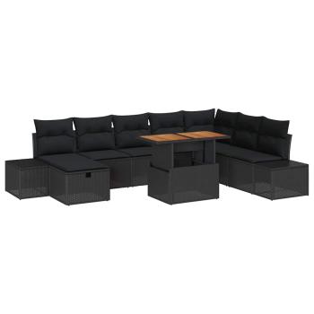 Garten-Sofa-Set mit Speicher 9 pcs Schwarz Poly Rattan