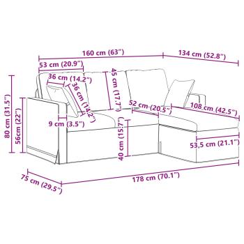 Sofa Creme Gesamtabmessungen: 178 x 134 x 80 cm (B x T x H)