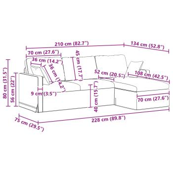 Sofa Rosa Gesamtabmessungen: 228 x 134 x 80 cm (B x T x H) Samt