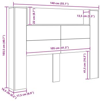 Kopfteil-Schrank mit LED Altholz 140 x 16,5 x 103,5 cm