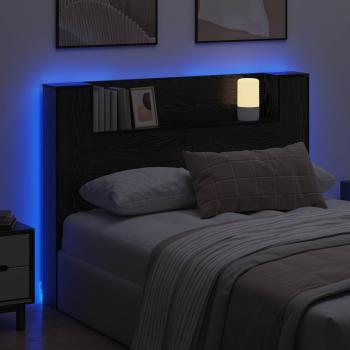 Kopfteil-Schrank mit LED Schwarz Eichen-Optik Holzwerkstoff