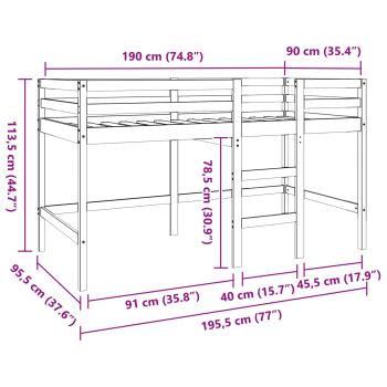 Loft Bett Wachsbraun 90 x 190 cm Massives Kiefernholz