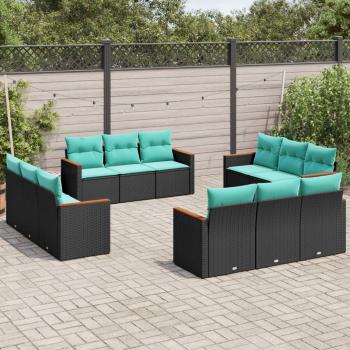 ARDEBO.de - 12-teiliges Gartensofa-Set mit Kissen, schwarzes Polyrattan