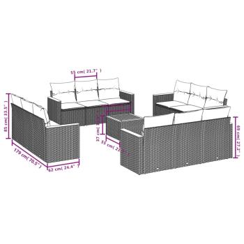 13-teiliges Gartensofa-Set mit Kissen, schwarzes Polyrattan
