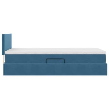 Bett mit Stauraum und LED mit LED Dunkelblau 90 x 200 cm Samt