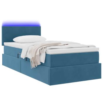 Bett mit Stauraum und LED mit LED Dunkelblau 90 x 200 cm Samt