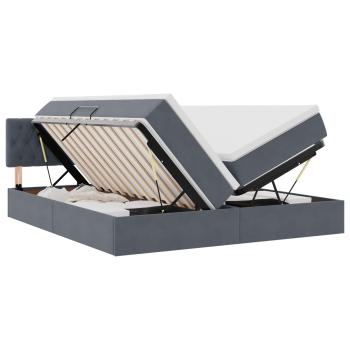 Bett mit LED-Lichtleisten Dunkelgrau 200 x 200 cm Samt