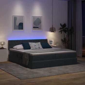 Bett mit LED-Lichtleisten Dunkelgrau 200 x 200 cm Samt