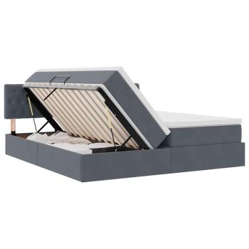 Bett mit LED-Lichtleisten Dunkelgrau 200 x 200 cm Samt