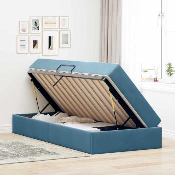 Aufbewahrungsbett mit Matratze Dunkelblau 90 x 190 cm Samt