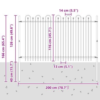 Spitzenbogenzaun Schwarz 200 x 130 cm Pulverbeschichteter Stahl