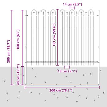 Spitzenbogenzaun Schwarz 200 x 200 cm Pulverbeschichteter Stahl