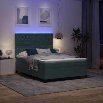 LED Boxspringbett mit Matratze Dunkelgrün 140 x 200 cm Stoff