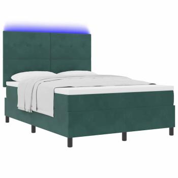 LED Boxspringbett mit Kopfteil Dunkelgrün 140 x 200 cm Samt