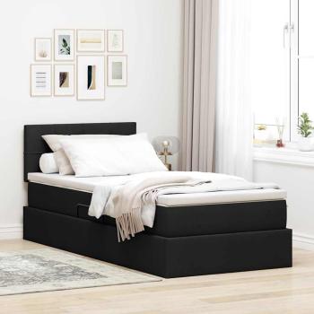 ARDEBO.de - Bett mit Stauraum und LED mit LED Schwarz 90 x 200 cm Stoff