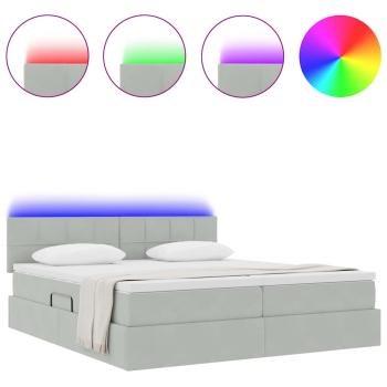 Bett mit LED-Lichtleisten Hellgrau 200 x 200 cm Samt