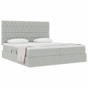 Aufbewahrungsbett mit Matratze Hellgrau 200 x 200 cm Samt