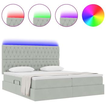 Bett mit LED-Lichtleisten Hellgrau 200 x 200 cm Samt
