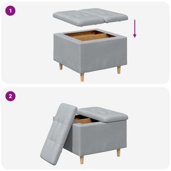 Aufbewahrungsottomane mit Kissen Hellgrau 60 x 60 x 45 cm Stoff