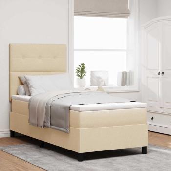 ARDEBO.de - Boxspringbett mit Matratze mit Kopfteil Creme 90 x 190 cm Stoff