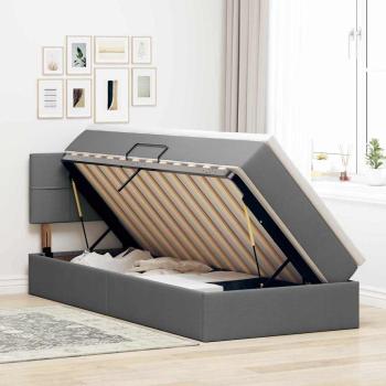 LED-Speicherbett mit Matratze Dunkelgrau 90 x 190 cm Stoff