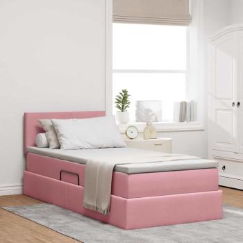 ARDEBO.de - Bett mit Stauraum und LED mit Matratze Rosa 90 x 190 cm Samt