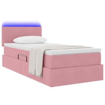 Bett mit Stauraum und LED mit Matratze Rosa 90 x 190 cm Samt