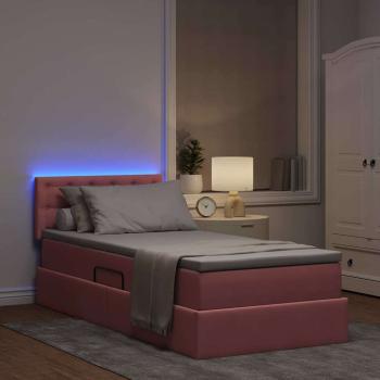 Bett mit Stauraum und LED mit Matratze Rosa 90 x 190 cm Samt