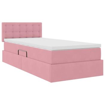 Bett mit Stauraum und LED mit Matratze Rosa 90 x 190 cm Samt