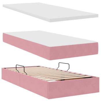 ARDEBO.de - Aufbewahrungsbett mit Matratze Rosa 90 x 190 cm Samt