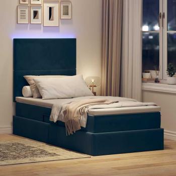 ARDEBO.de - Bett mit Stauraum und LED mit LED Dunkelblau 90 x 190 cm Samt