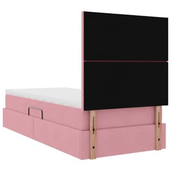 Bett mit Stauraum und LED mit Matratze Rosa 90 x 190 cm Samt