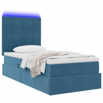 ARDEBO.de - Bett mit Stauraum und LED mit LED Dunkelblau 90 x 190 cm Samt