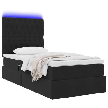 Bett mit Stauraum und LED mit Matratze Schwarz 90 x 190 cm Samt