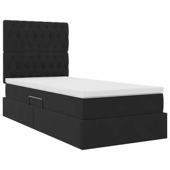 Bett mit Stauraum und LED mit Matratze Schwarz 90 x 190 cm Samt