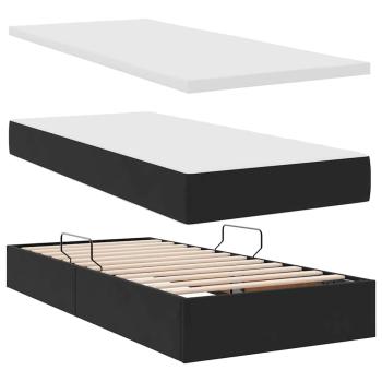 Bett mit Stauraum und LED mit Matratze Schwarz 90 x 190 cm Samt