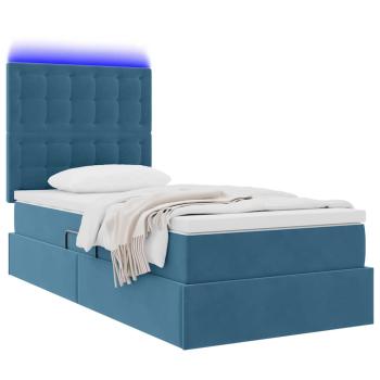 Bett mit Stauraum und LED mit LED Dunkelblau 90 x 190 cm Samt